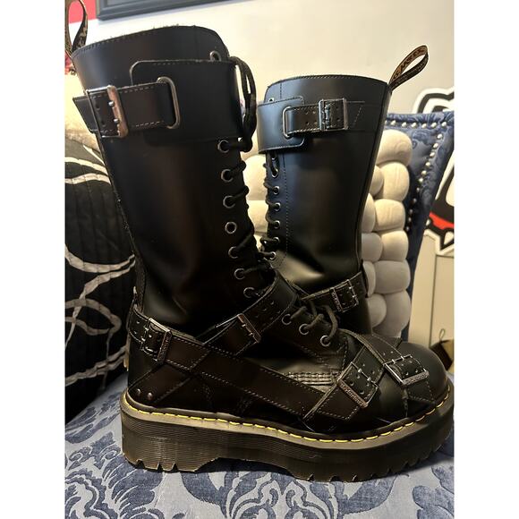Dr Martens Quad Strap Buckle 14 Eye Knee High Size 12/EU 45 NWOT - Picture 3 of 9